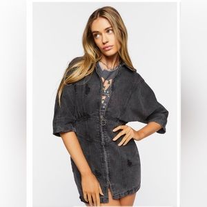 Distressed Denim Zip-Up Mini Dress